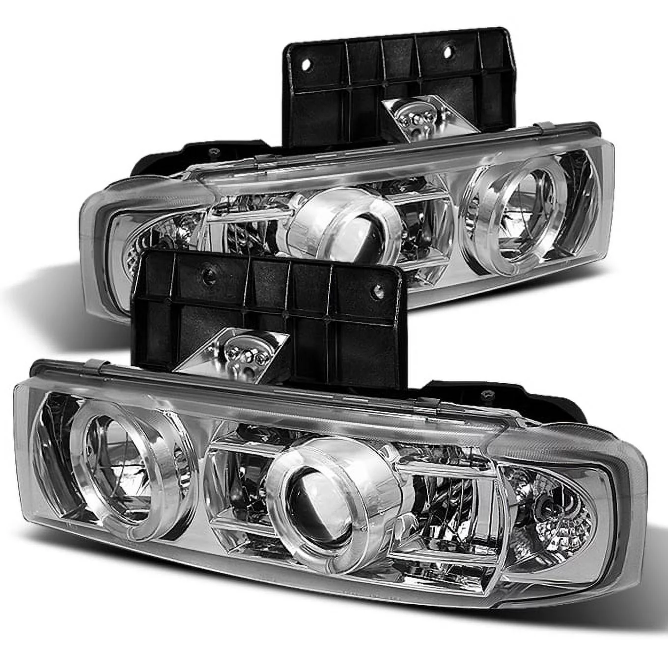 AKKON - For Astro Safari Van Sedan Chrome Dual Halo Rings Design Halogen Type Projector Headlights Lamps Pair