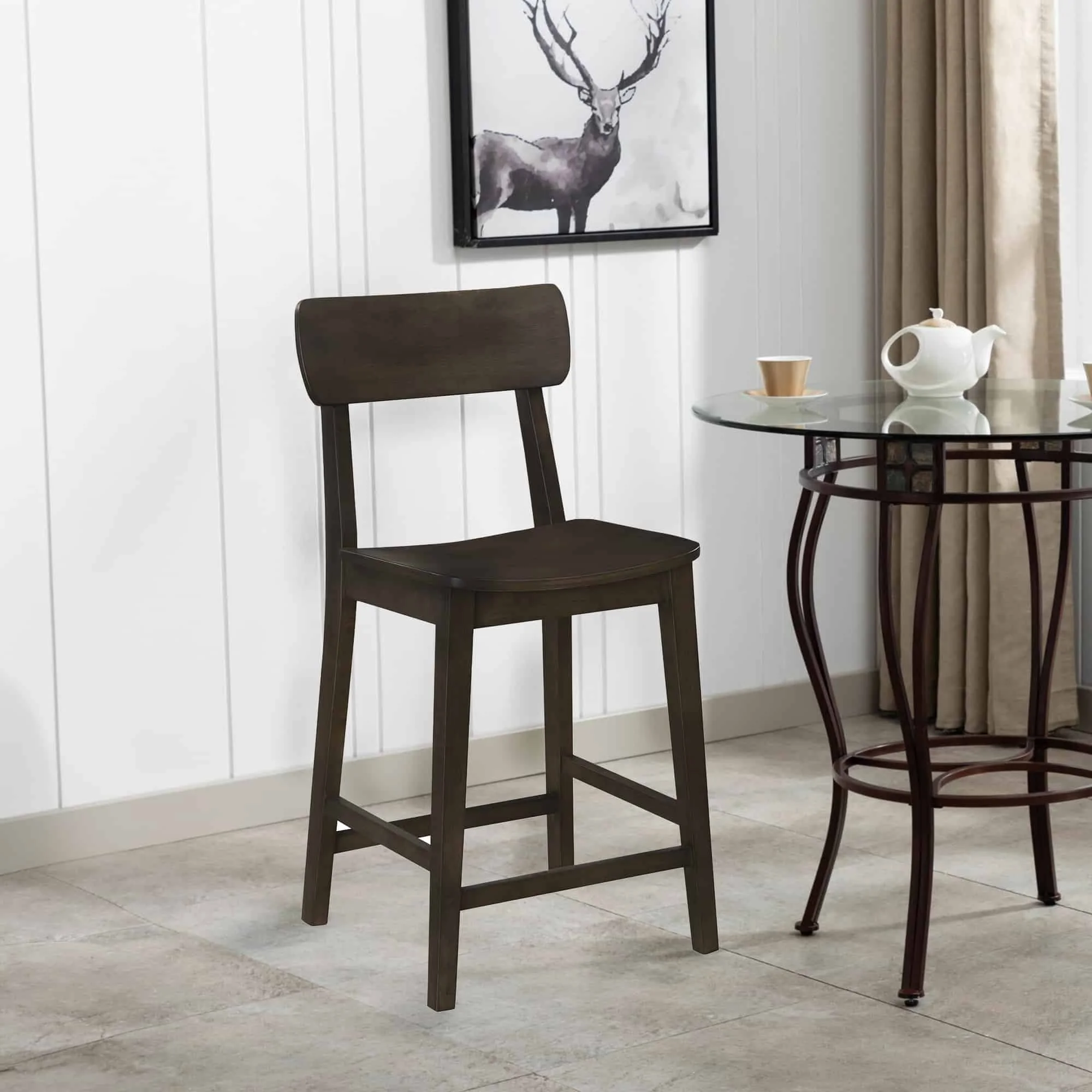 Boraam Torino Farmhouse Rubberwood Counter Stool in Carbonite Brown
