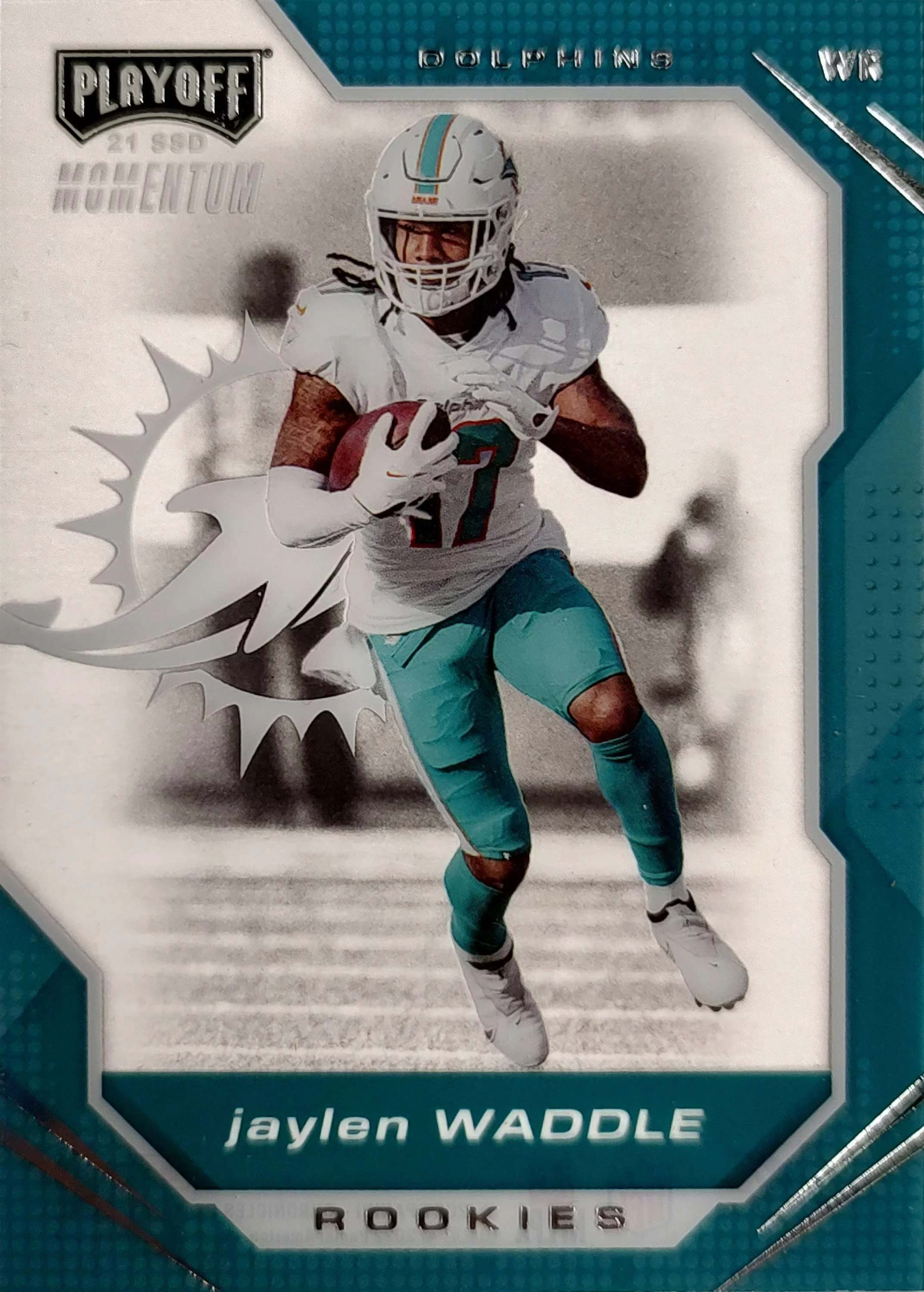 NFL 2021 Panini Chronicles Playoff Football Jaylen Waddle Trading Card PMR-6 (Momentum, Rookie)