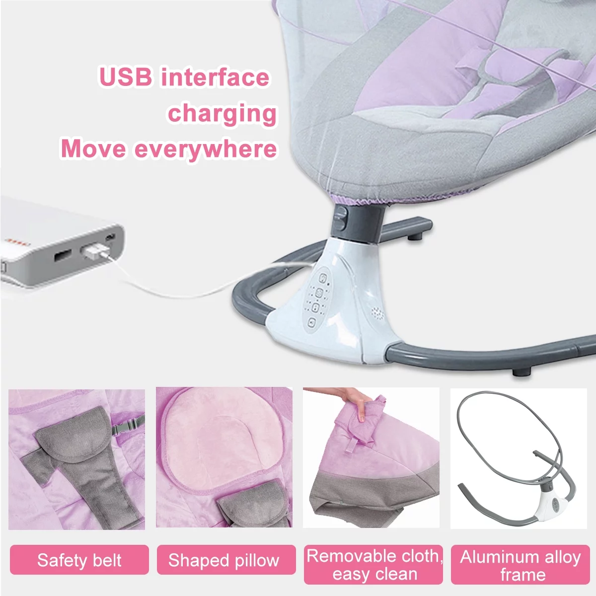 SIMANLI Electric Baby Swing Chair, Infant Swing with Remote Control, Built-in Bluetooth, Soft Music, Sway in 4 Speeds, Seat Belt, Gifts (Pink)