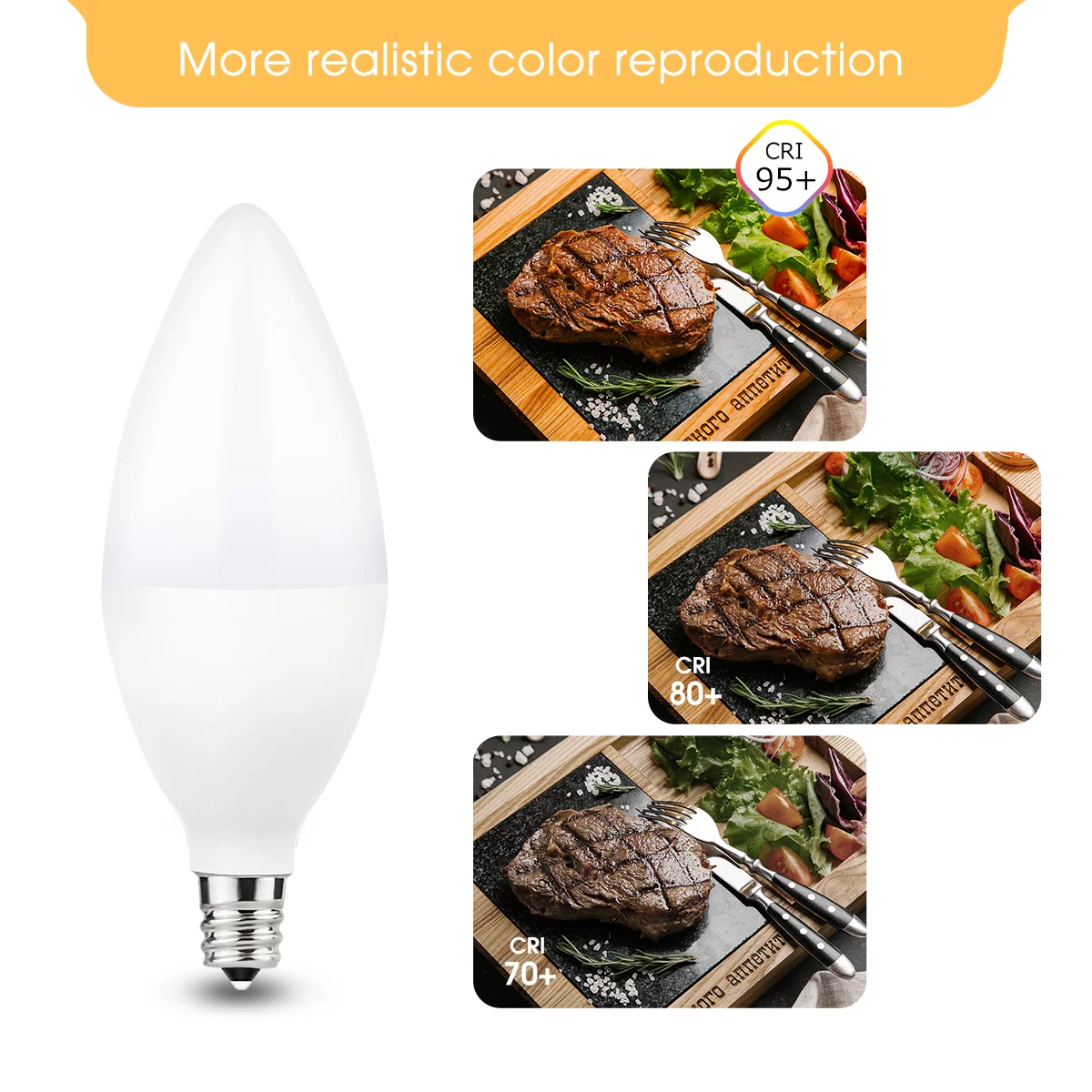 YANSUN E12 LED Candelabra Light Bulbs 6W, Warm White 5000K Chandelier Bulbs, 60 Watt Equivalent, 550 Lumens, E12 Base, 6 Pack