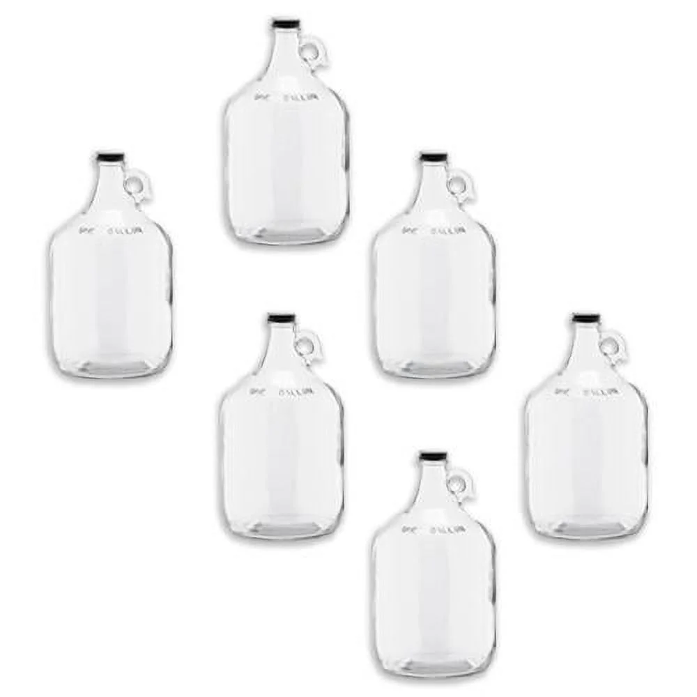 1 Gallon (128 oz) Clear Glass Jug With 38mm Black Polyseal Lid & Cap | Pack of 6