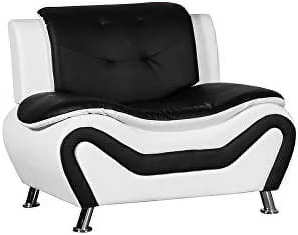 Faux Leather Arm Chair Lounge Club Chair For Living Room, Solid Wood Frame, Black White