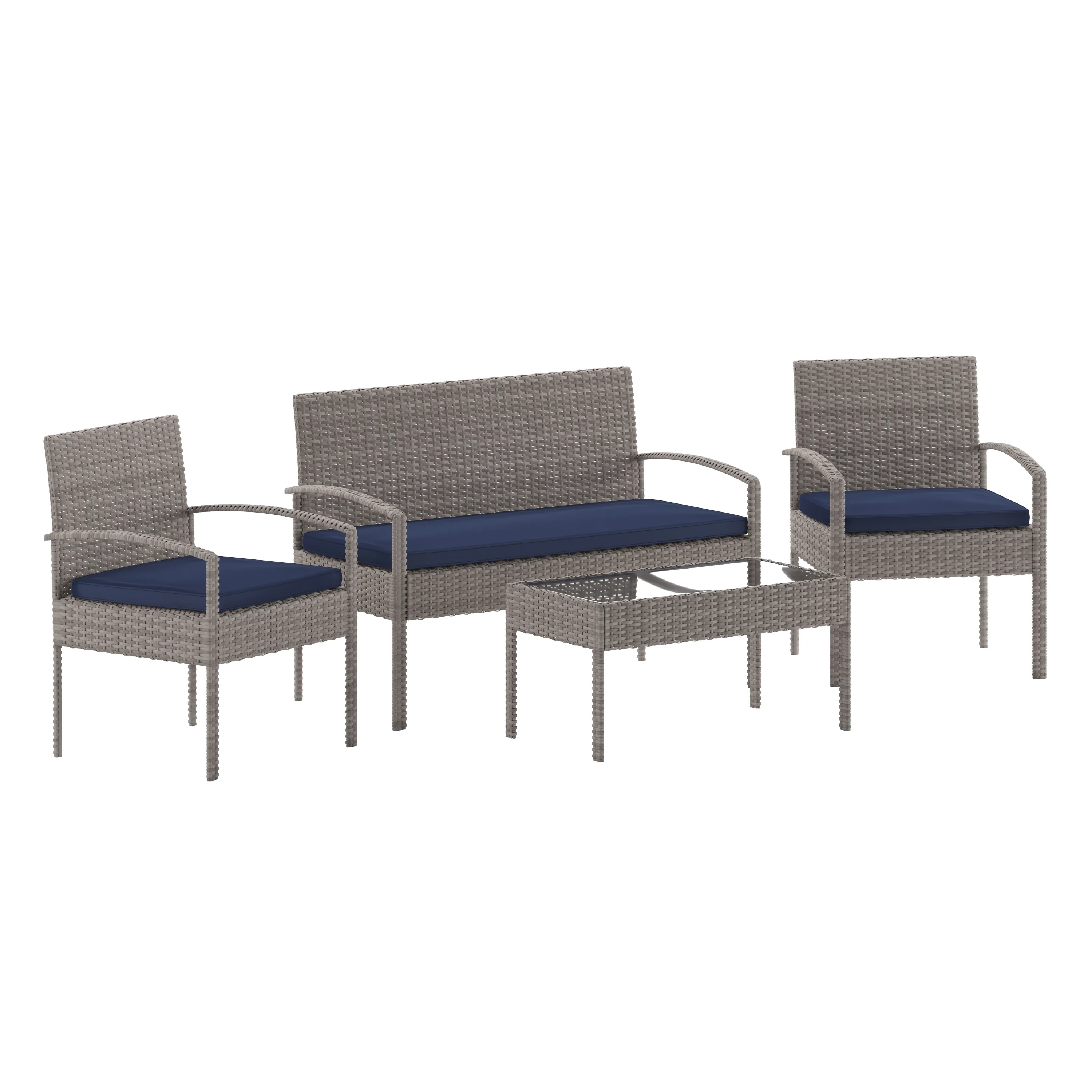 Flash Furniture Aransas Series 4 Piece Gray Patio Set with Steel Frame and Navy Cushions