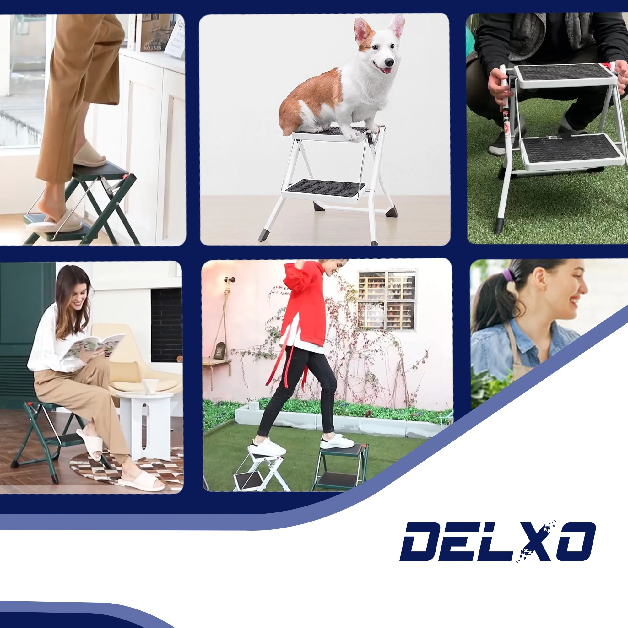 Delxo Folding 2-Step Mini Stool Stepladder w/Non-Skid Stair & Carry Handle