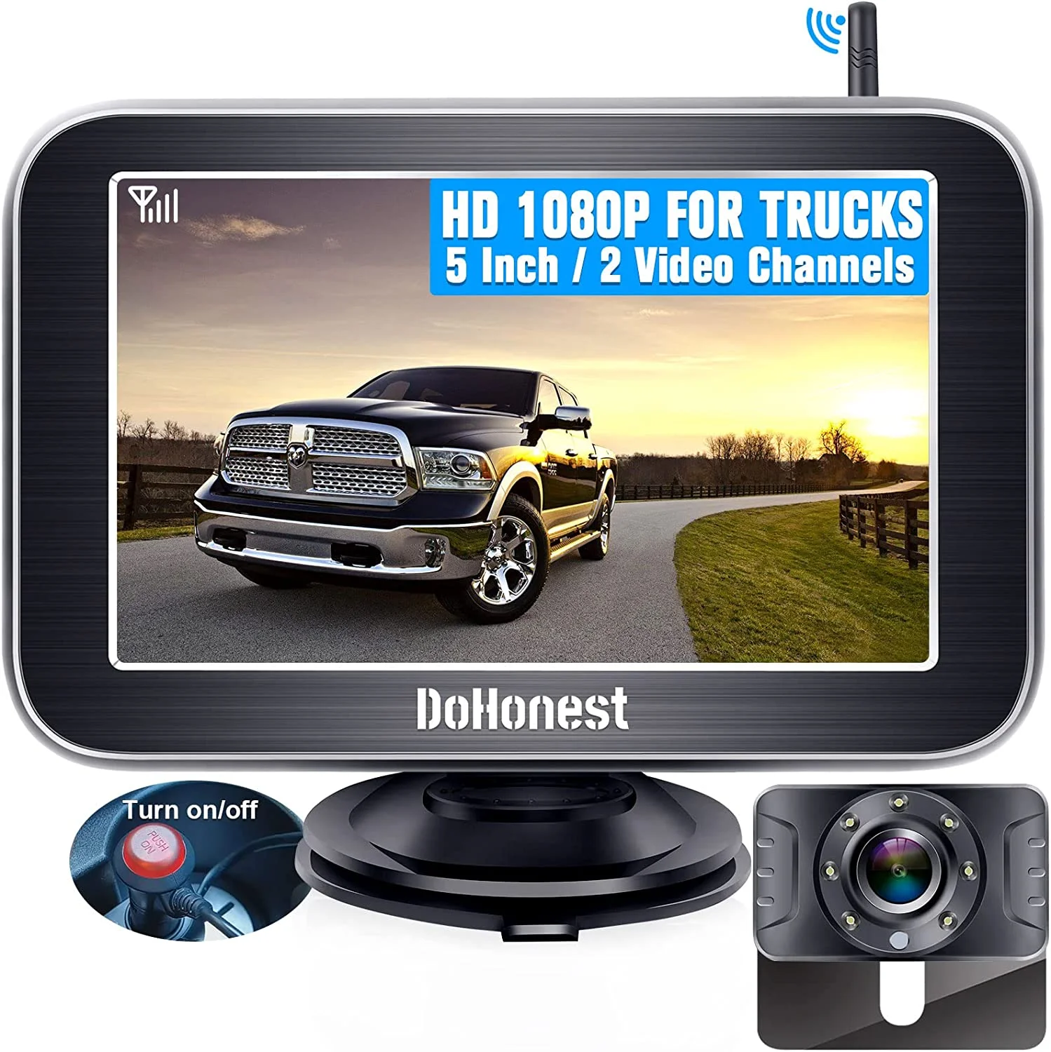 Wireless Backup Camera HD 1080P 5“ Split Screen Monitor System for Truck Car Camper Small RV Bluetooth Rear View Cam 2.4G Stable Digital Signal Two Channels Night Vision Waterproof DoHonest