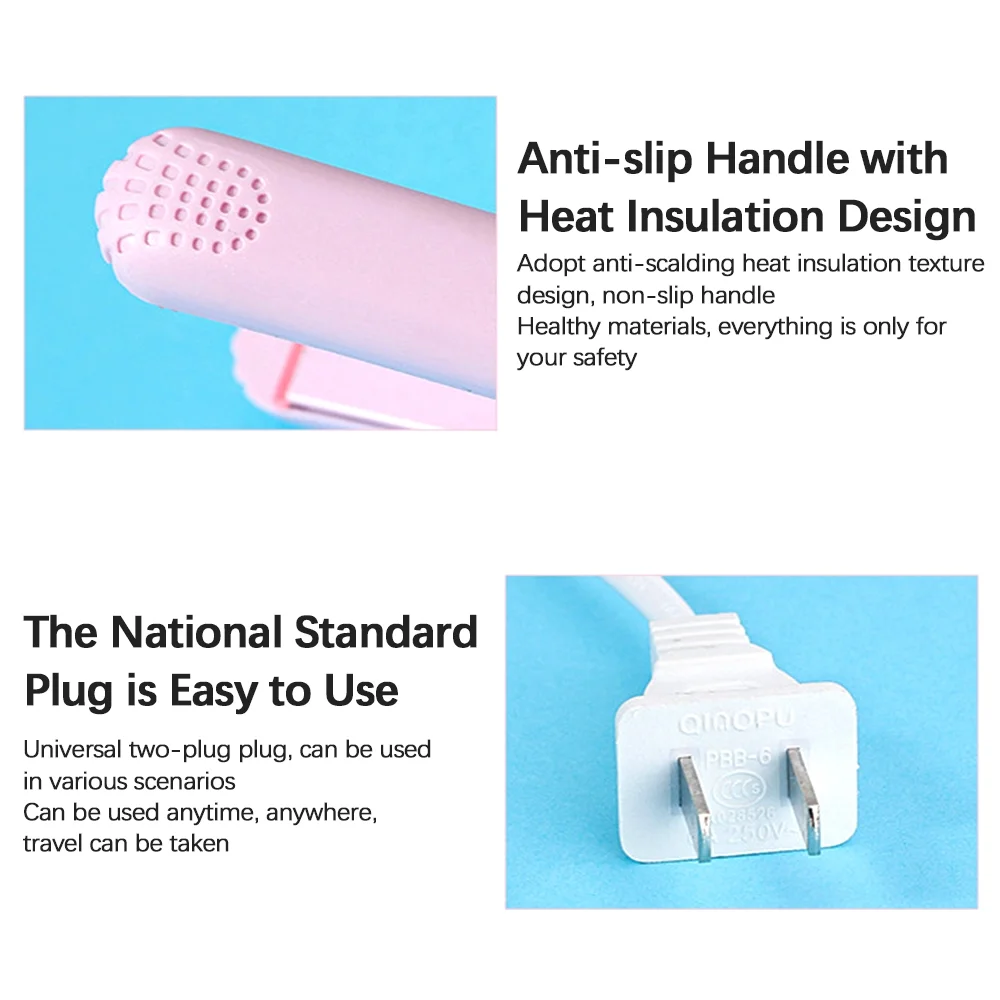 2 in 1 Mini Hair Straightener Hair Flat Iron Ceramic Tourmaline Plate Beauty Flat Iron Heating Curler，Blue