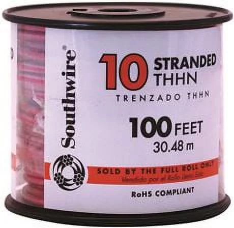 Southwire Simpull Thhn, 10 Gauge Thhn Stranded Wire, Red, 100 Ft. Per Roll