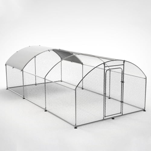 Metal Large Chicken Coop Walk-in Poultry Cage Large Chicken Run Arc Shaped Cage with Waterproof Anti-Ultraviolet Cover, 1.00