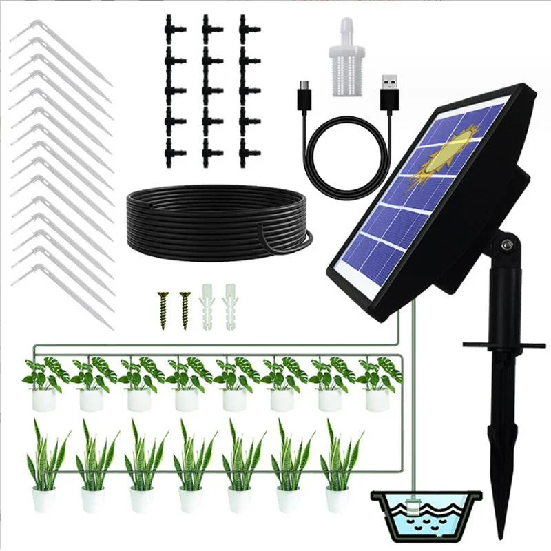 Solar Automatic Drip Irrigation Kit System, Solar Auto Watering Gardening System for 10-15 Potted Plants with Anti-Siphoning Device & 1-600s Timer Modes for Outdoor
