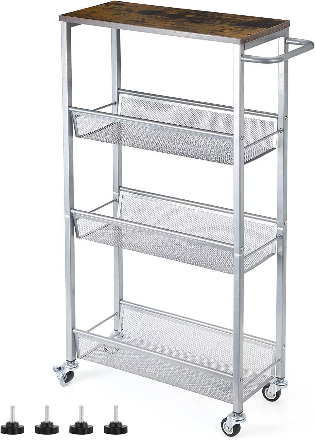 4 Tier Slim Storage Cart Kitchen Narrow Cart Shelving Unit Rolling Cart w/Handle