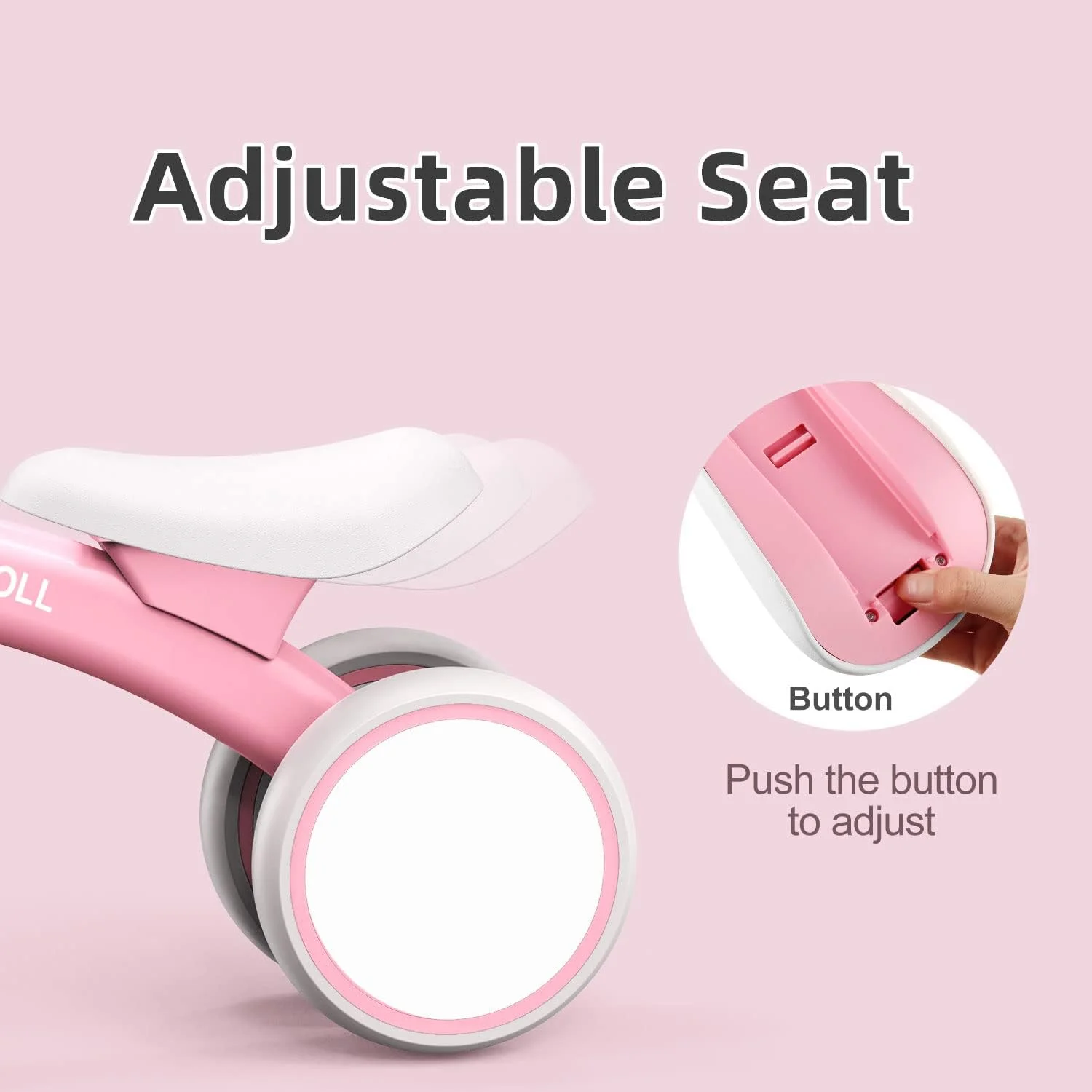 Baby Balance Bike for 1 Year Old Boys Girls, 12-24 Months Toddler Balance Bike with Removable Basket, Adjustable Seat, 4 Wheels Infant Bike, First Birthday Gift, Pink