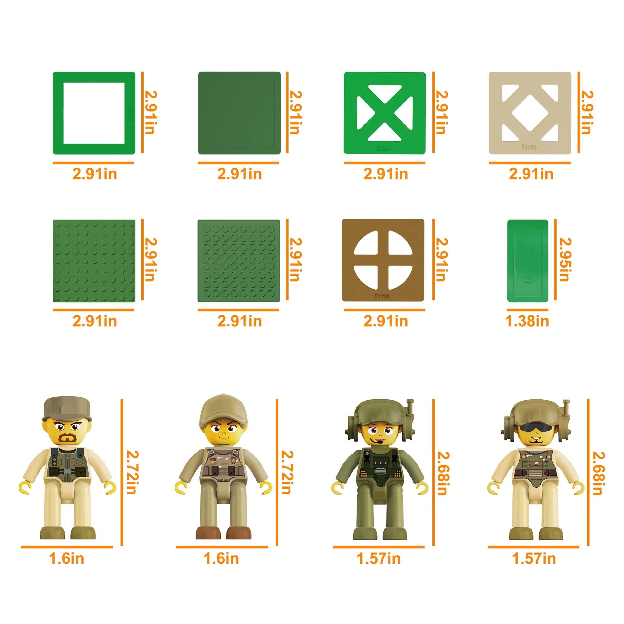 PicassoTiles 186 PC Military Combat Force Theme, Magnetic Tiles and Brick Compatible, Classic Brick, Brick Building Block Set, For Kids 3+