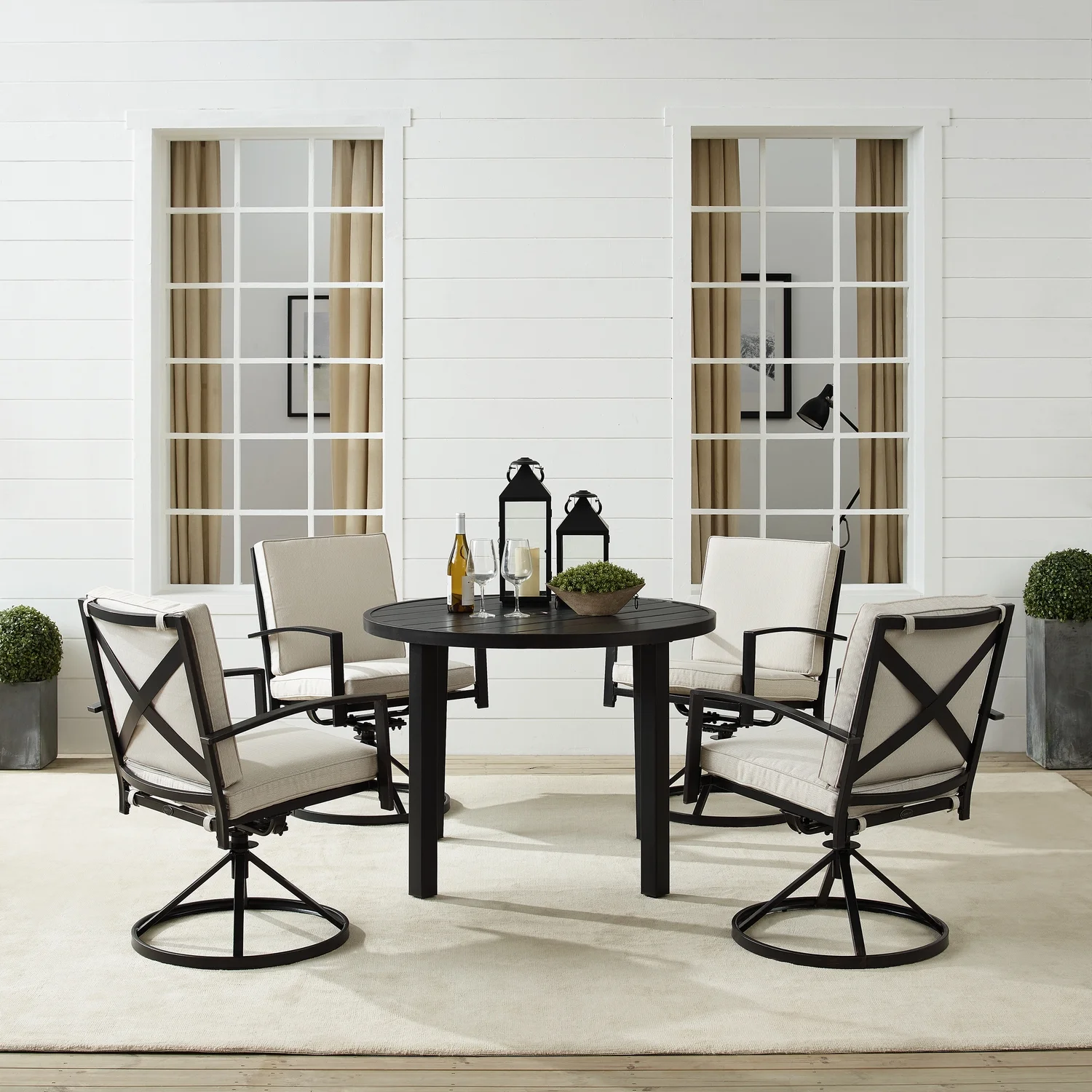 HomeStock Lakeside Living 5Pc Outdoor Metal Round Dining Set Oatmeal/Oil Rubbed Bronze - Table & 4 Swivel Chairs