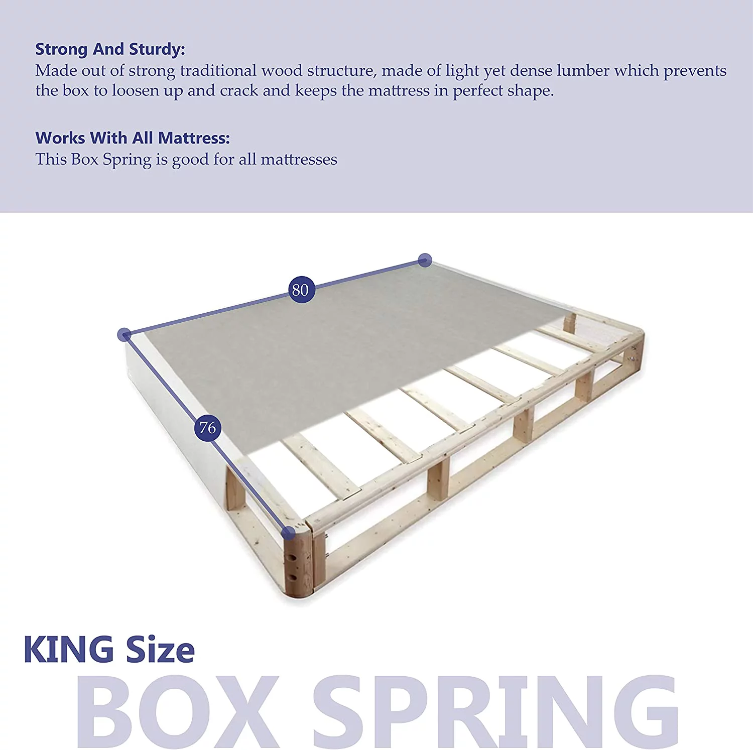 YANRUI Fully Assembled Low Profile Wood Traditional Boxspring/Foundation for Mattress, King, Gray And White
