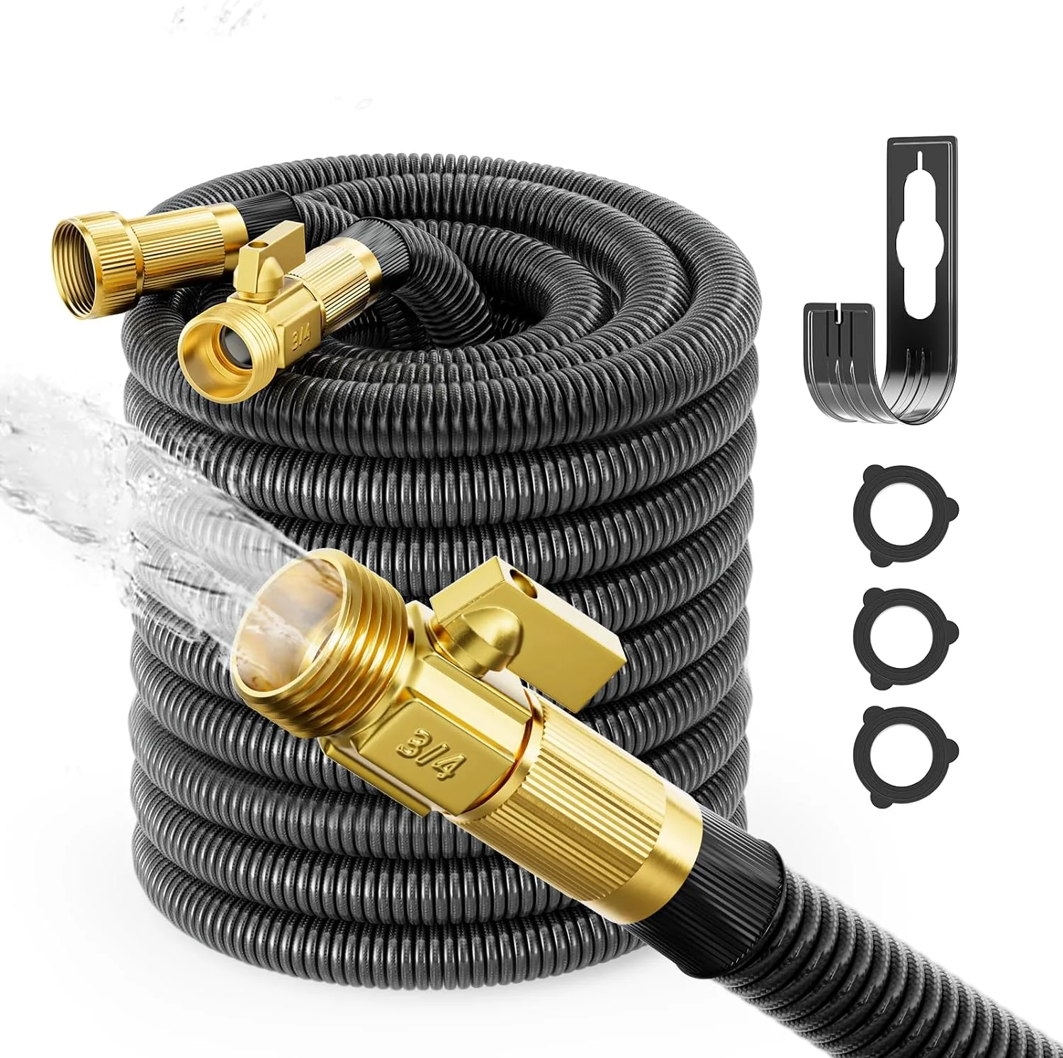 IAZ Expandable Garden Hose 100ft, Water Hose for Outside with Holder, Lightweight No-Kink Flexible 3X Expanding 3 Layers of Latex Water Garden Hose-Black