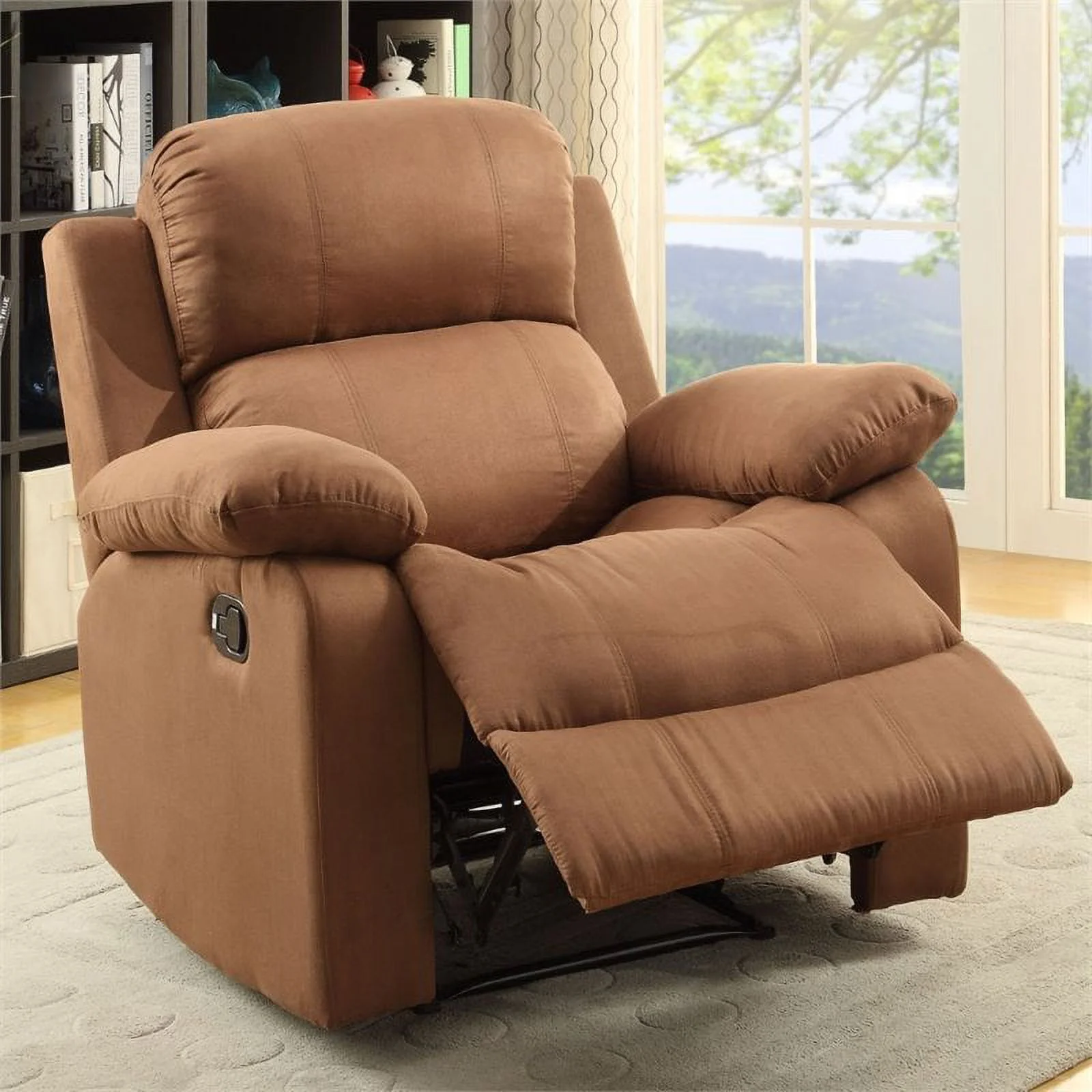 Bowery Hill Microfiber Recliner with Tufted Pillow Back in Brown