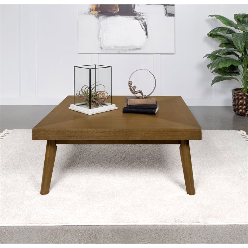 Pemberly Row Square Wood Coffee Table with Diamond Parquet Walnut