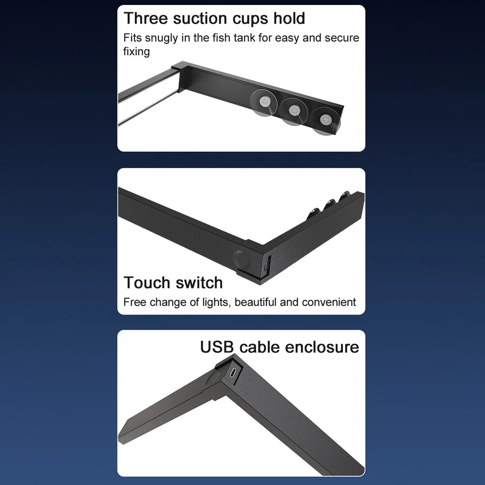 ABS Small Fish Bowl LED Light Desktop Aquarium Algae Aquatic Plants Light Dual Mode Switching Aquarium Fill Light Three Suction Cups Fixed