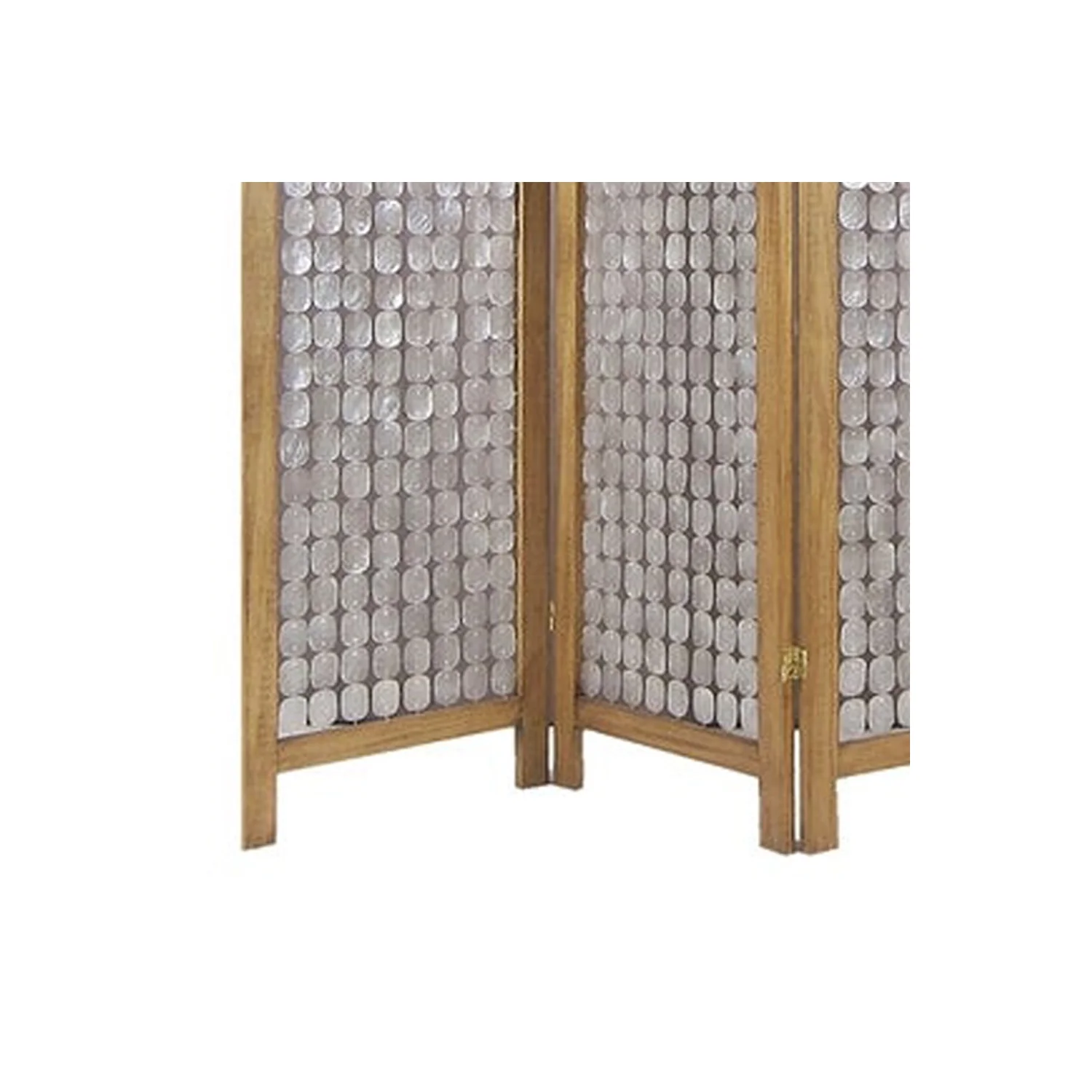Benjara 3 Panel Wooden Screen with Pearl Motif Accent, Brown and Silver