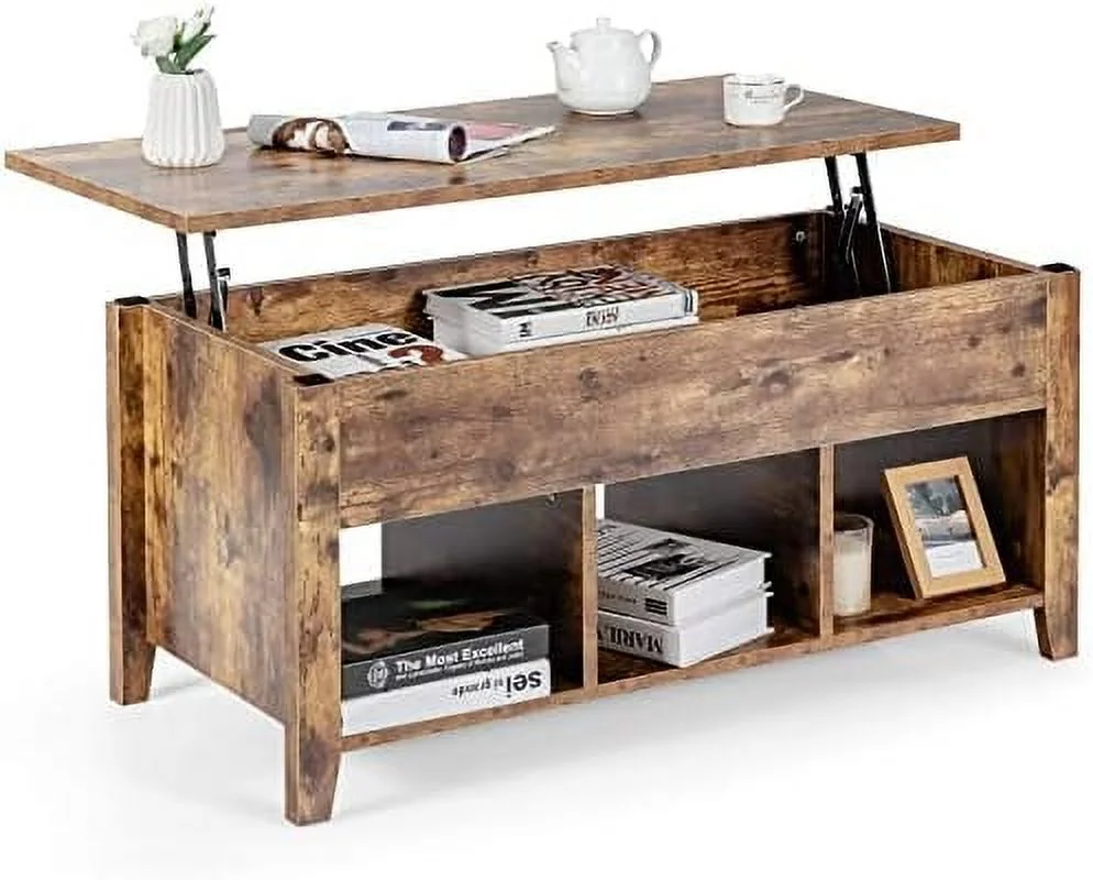 YPDCHB Lift Top Coffee Table  Wood Home Living Room Modern Lift Top  Coffee Table w/Hidden Compartment Lift Tabletop  (Rustic Brown)