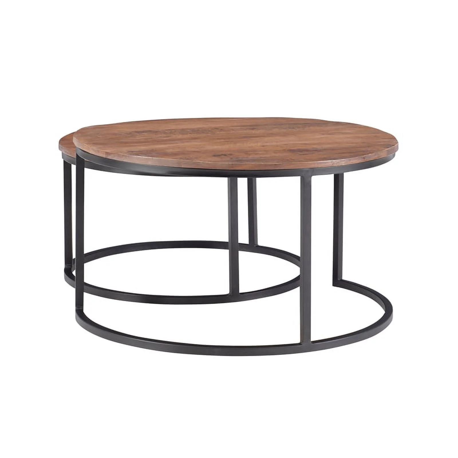 Linon Mina Round Wood Nesting Coffee Tables (Set of 2) in Black Matte Iron