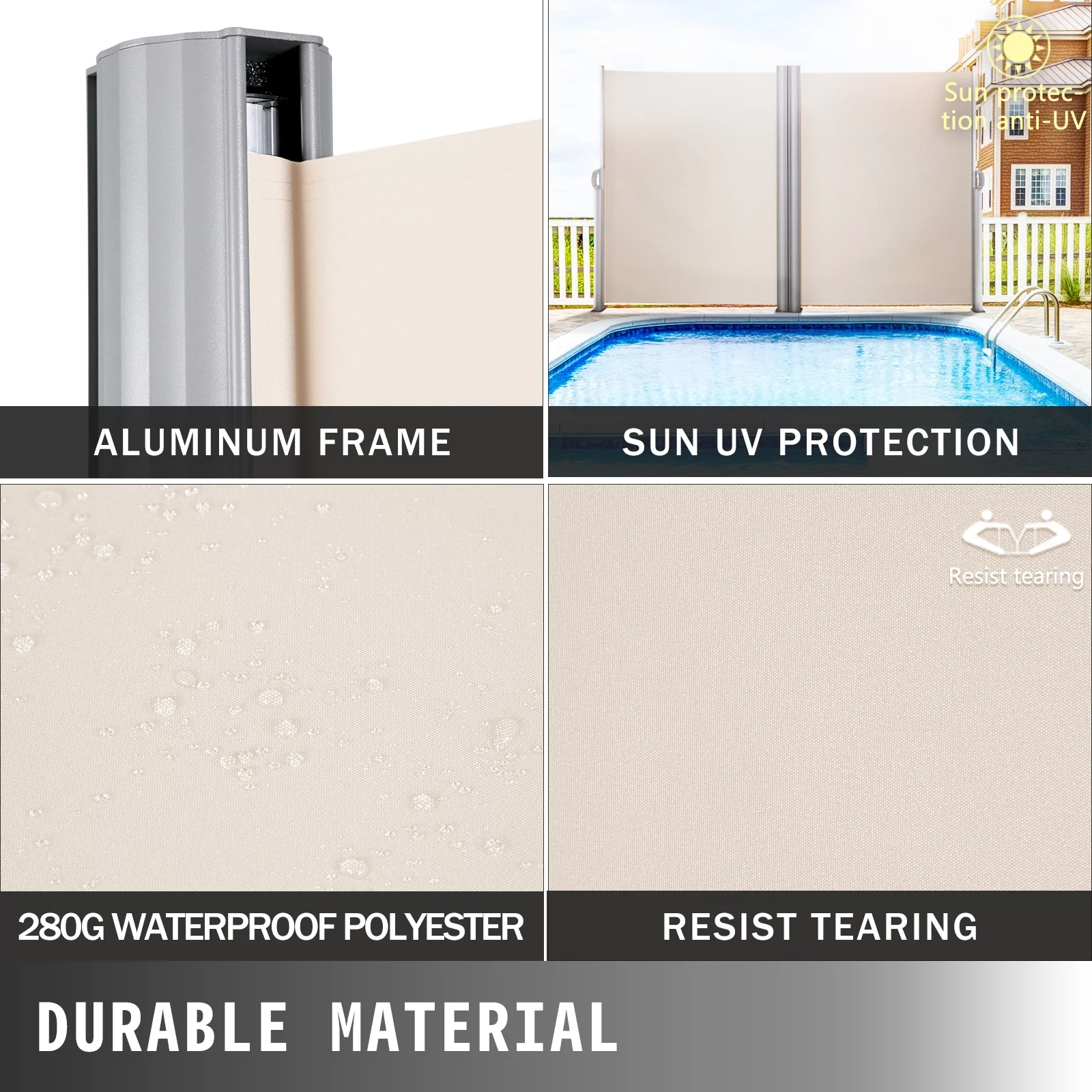 SKYSHALO Retractable Side Awning 236x63in Retractable Patio Screen Waterproof, Double Retractable Room Divider Creamy-White for Privacy