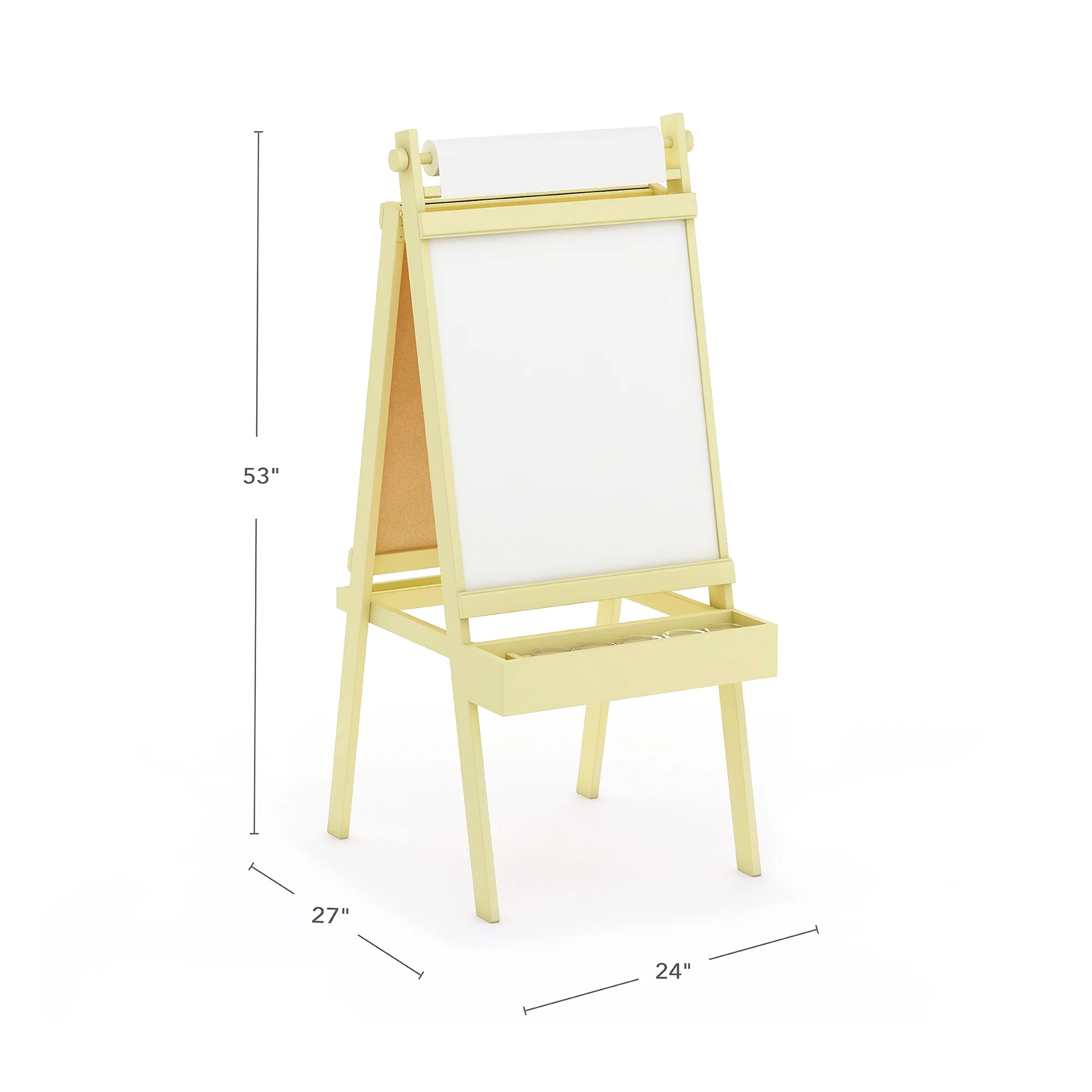 Martha Stewart Crafting Kid's Art Easel - Pastel Yellow: 3 in 1 Wooden Chalkboard and Whiteboard with Paper Roll and Paint Cups