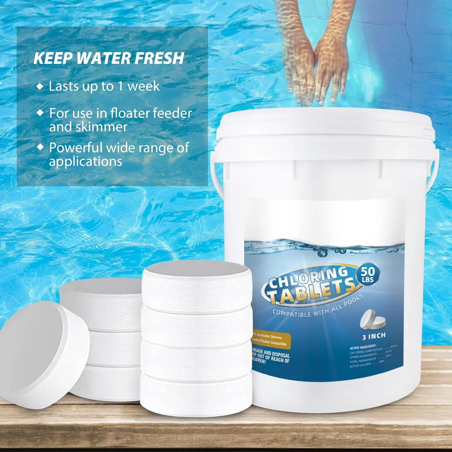 3 inch 50 LB for Swimming Pool and Spa, Slow Dissolving Individually Wrapped, Long-Lasting Slow-Dissolving