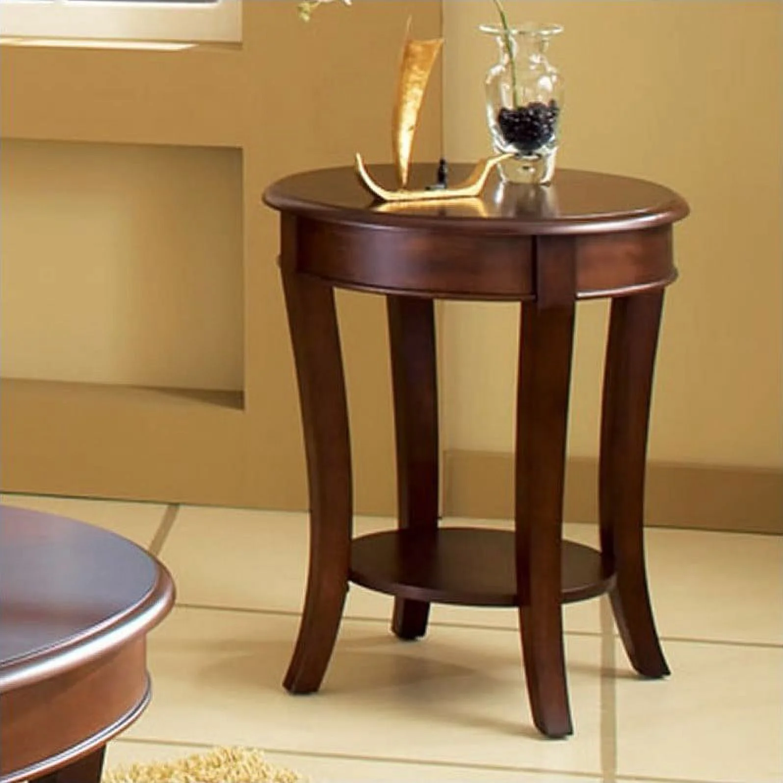 Home Square Wooden End Table in Cherry Brown Finish - Set of 2
