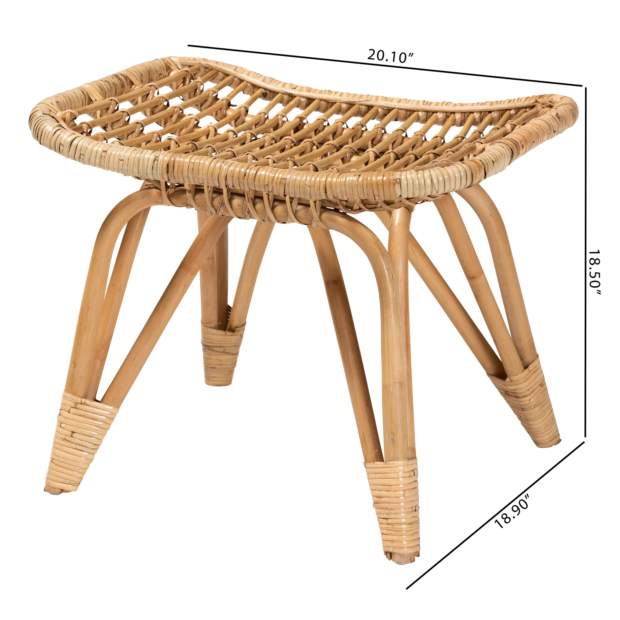 bali & pari Earvin Rattan BOHO Footstool, Natural Brown