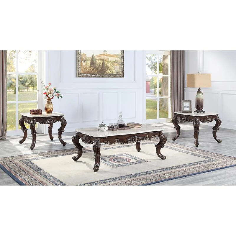 Pemberly Row Modern Wooden Coffee Table in Marble and Antique Oak