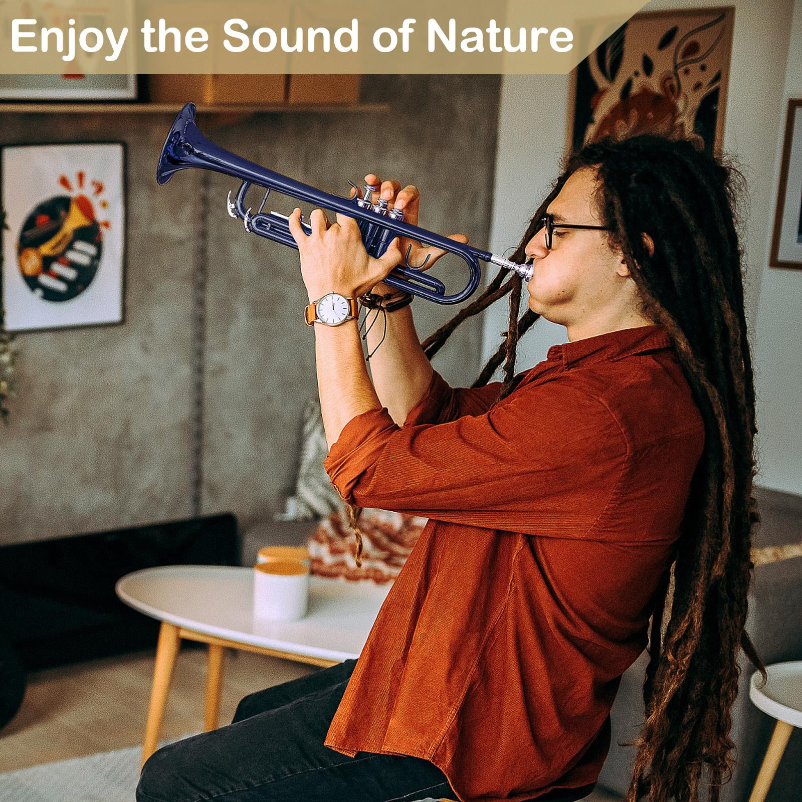 UBesGoo Bb Beginner School Band Trumpet with Mouthpiece Case Blue Green Purple