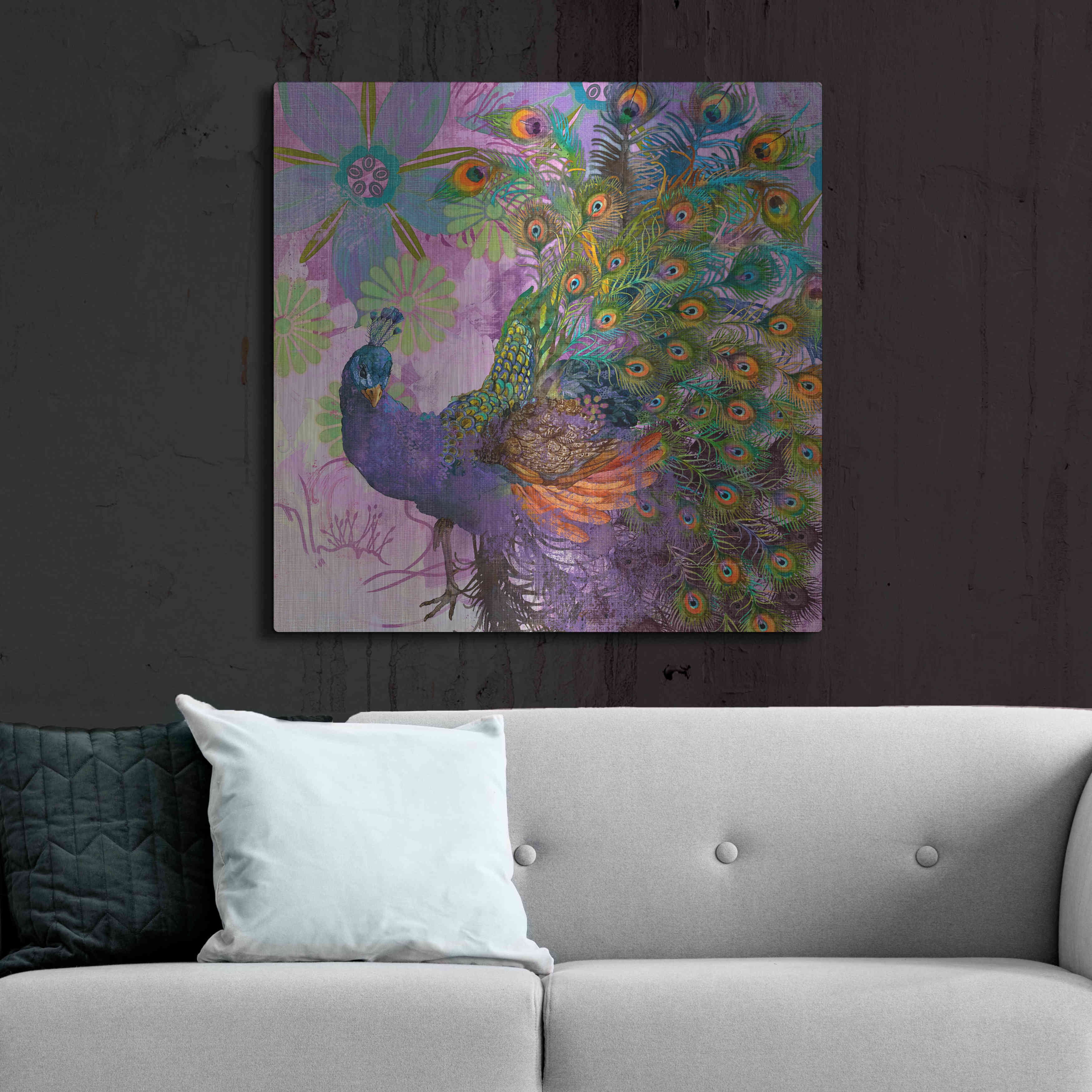 Luxe Metal Art 'Peacock Prance' by Evelia Designs Metal Wall Art, 36