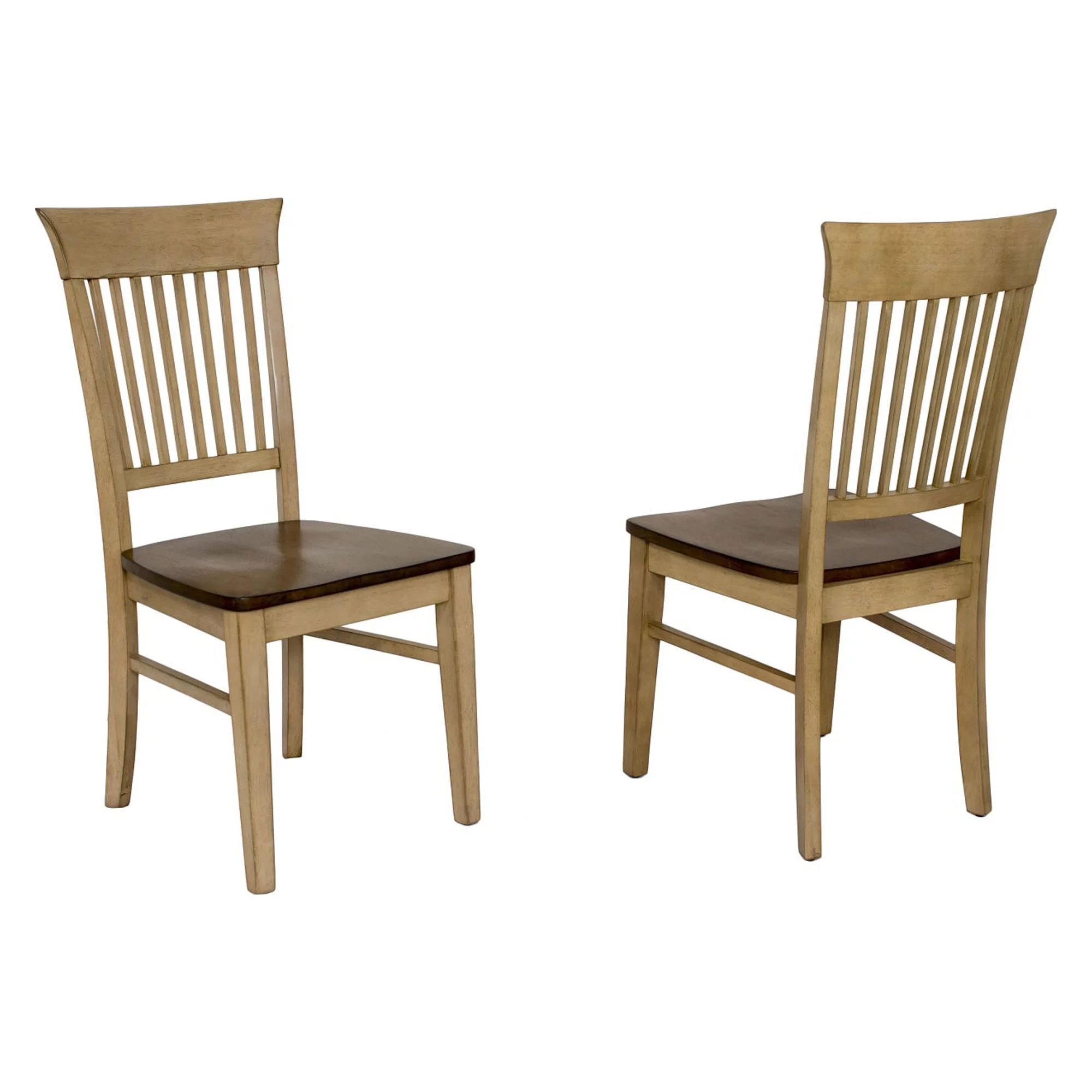 The Hamptons Collection Set of 2 Light Brown Handcrafted Wooden Slat Back Dining Chairs 38”