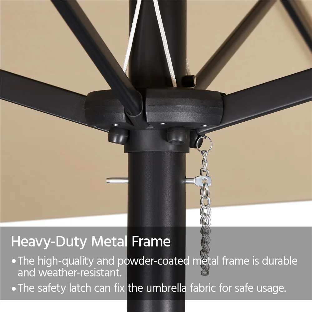 Topeakmart 13ft Patio Parasol Umbrella with Solar Lights, Tan