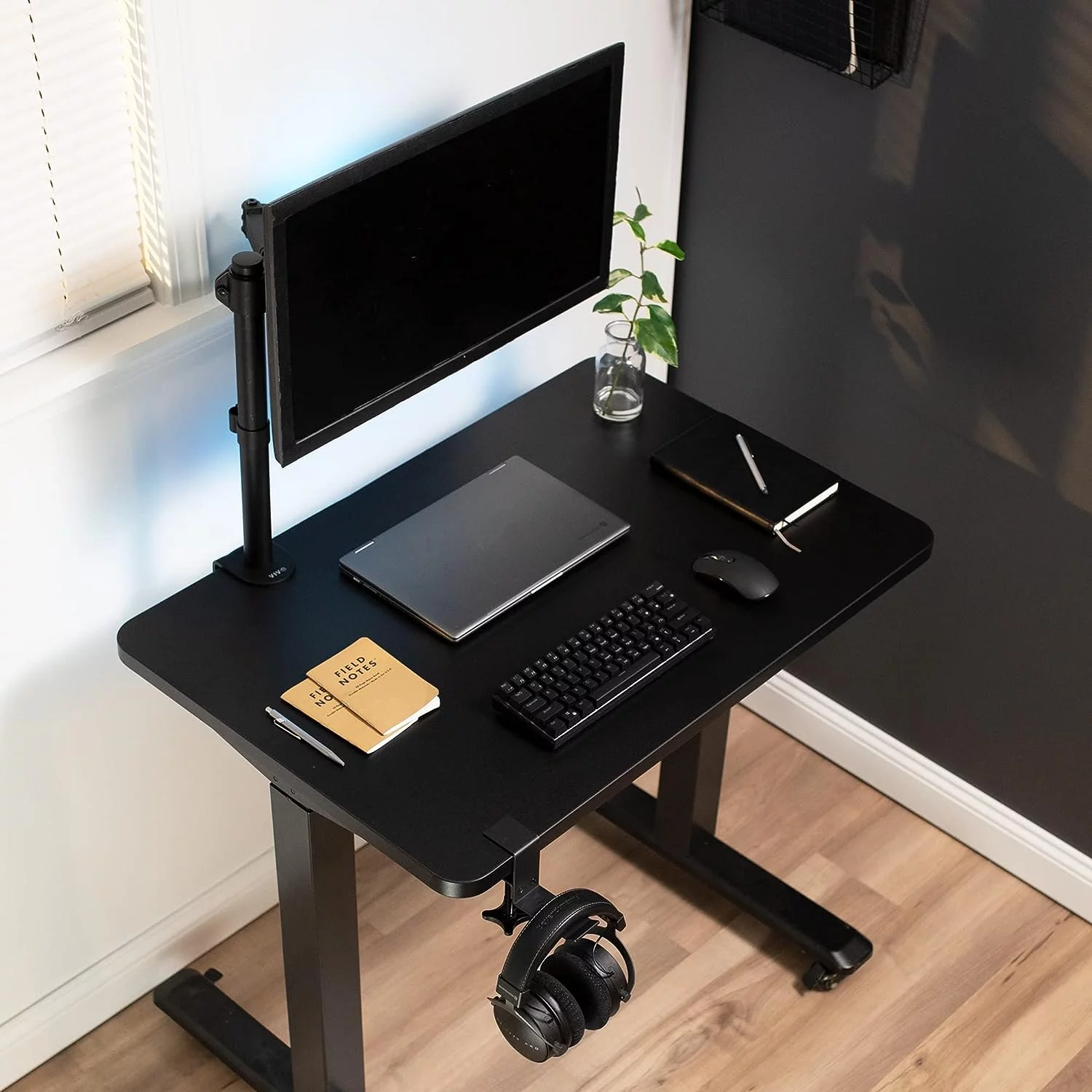 Universal 36 x 24 inch Solid One-Piece Compact Table Top for Standard and Sit to Stand Height Adjustable Home and Office Desk Frames, Black