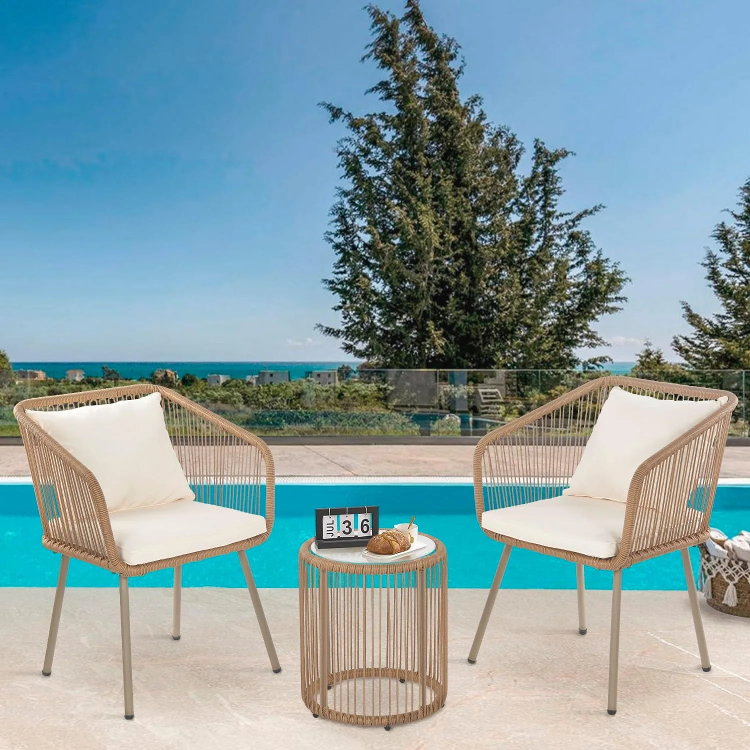 CL.HPAHKL 3 Pieces Patio Furniture Set, Outdoor Furniture PE Rattan Patio Chairs with Coffee Table, Patio Conversation Sets Balcony Furniture for Lawn Garden Backyard Balcony Poolside