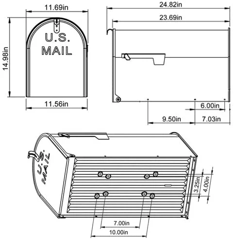 AUCHI  Stanley Extra-Large Capacity Galvanized Steel Grey, Post-Mount Mailbox, ST200000