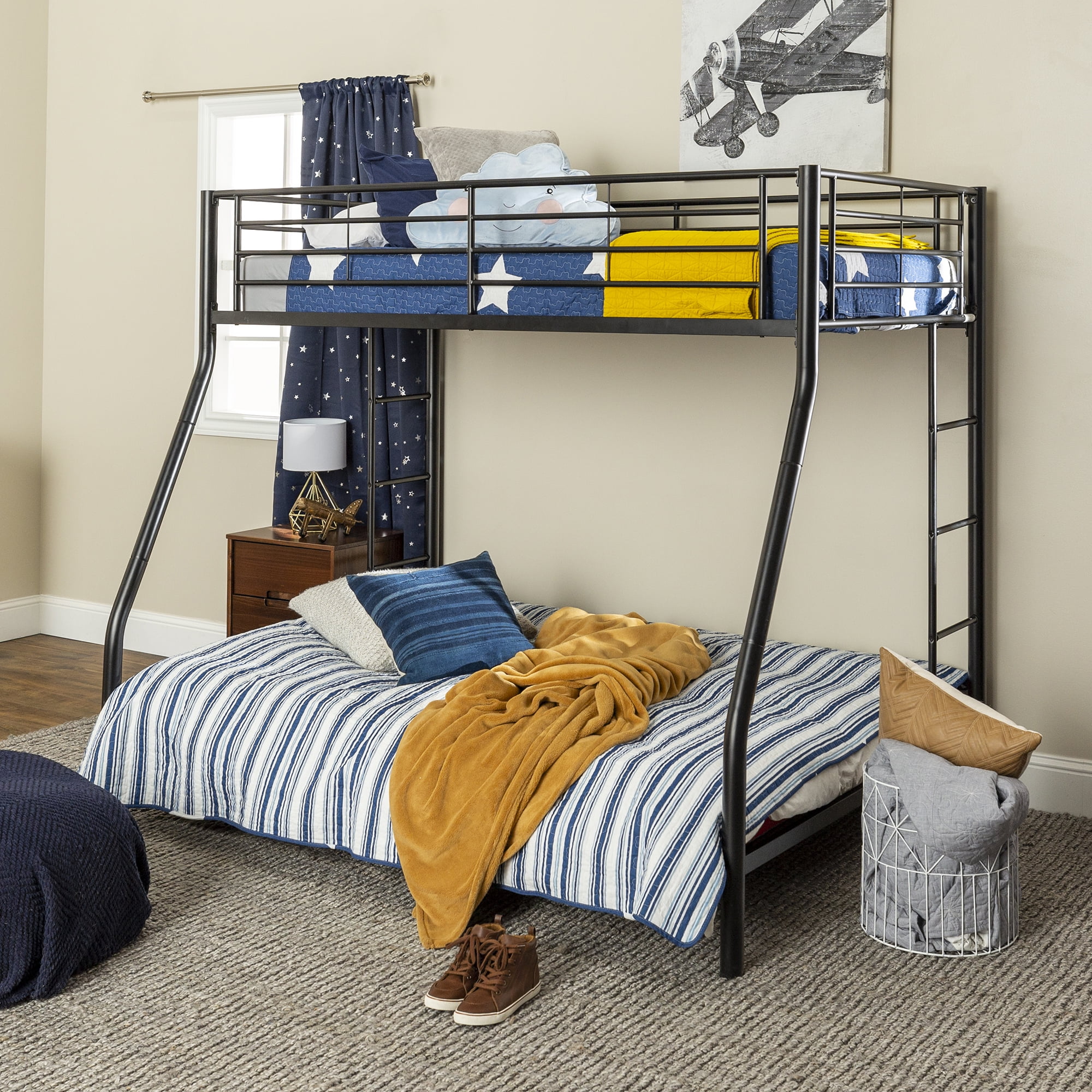 Walker Edison Premium Twin Over Full Metal Bunk Bed, Black