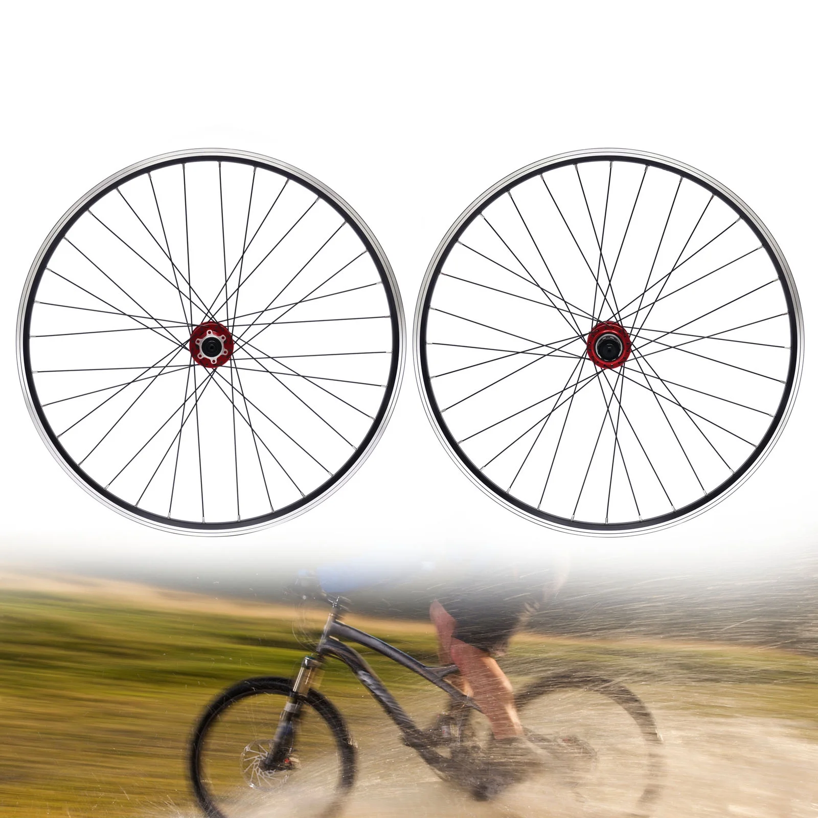 ZhdnBhnos 29'' Mountain Bike Wheelset Aluminum Alloy Rim Quick Release Front Rear Wheels Black Double Six-Hole Disc Brake MTB Wheel Set
