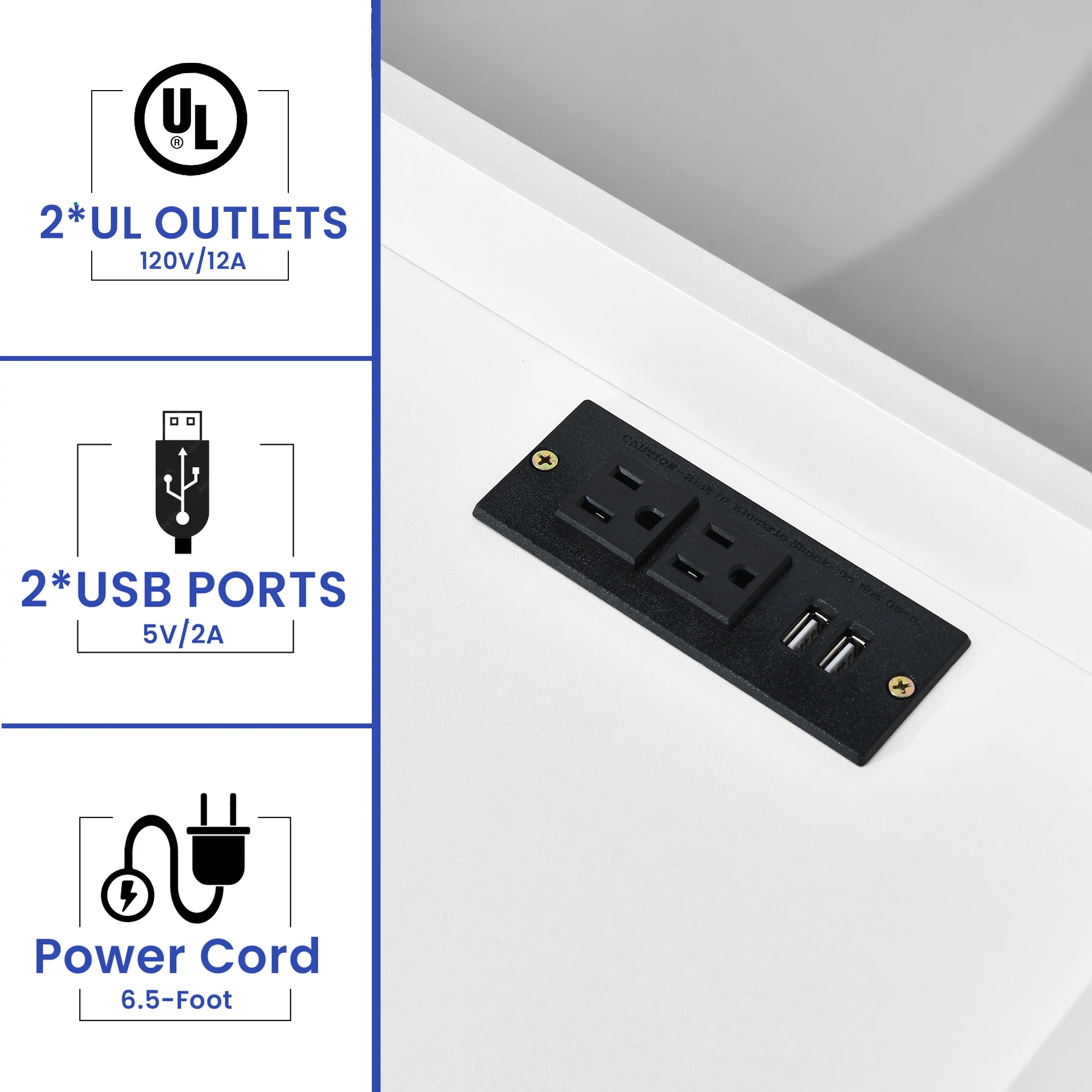 ModFusion 2-Drawer, 4-Metal Drawer Handle A4 Legal Letter Files Organizer Wood Cabinet with Charging Hub Station, White