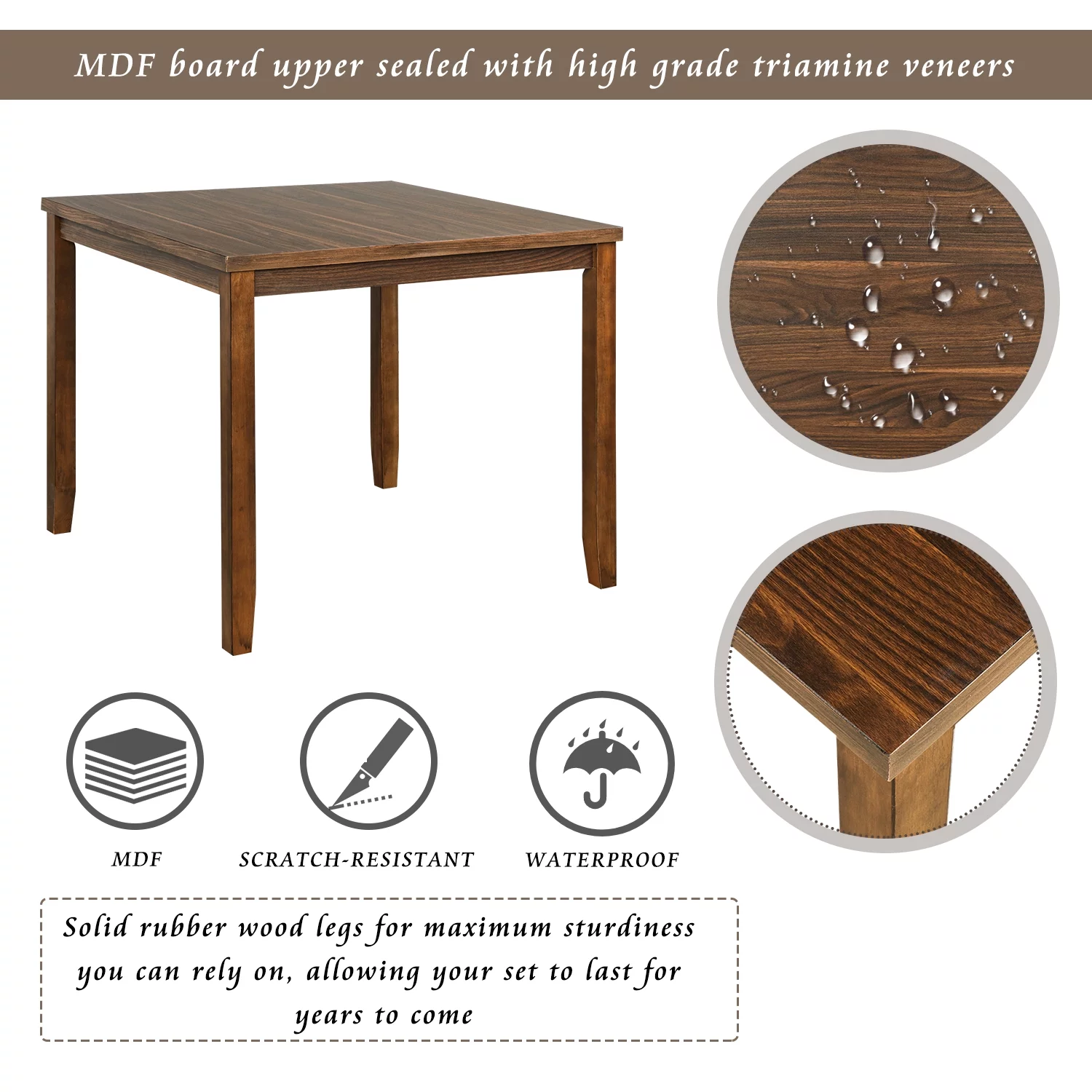 Euroco Wood 5 Piece Dining Table Set with Cushions, Brown