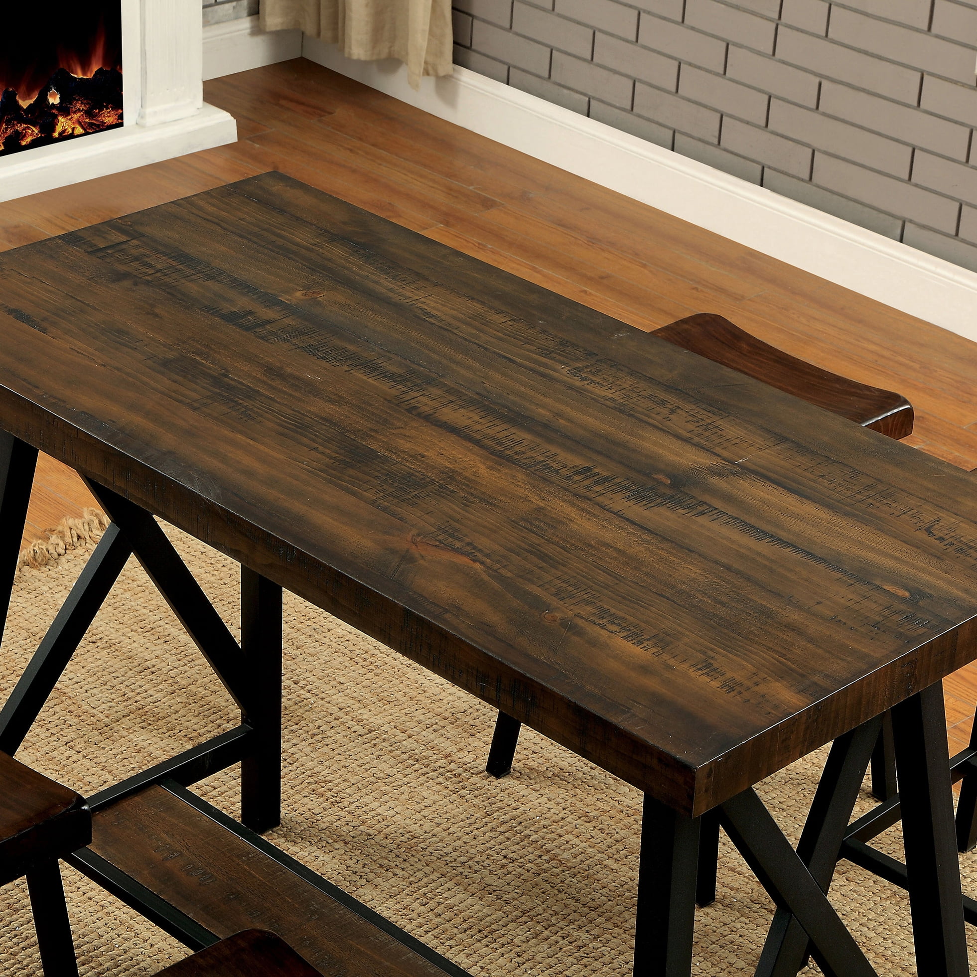 Furniture of America Deonne Industrial Pub Table, Weathered Medium Oak