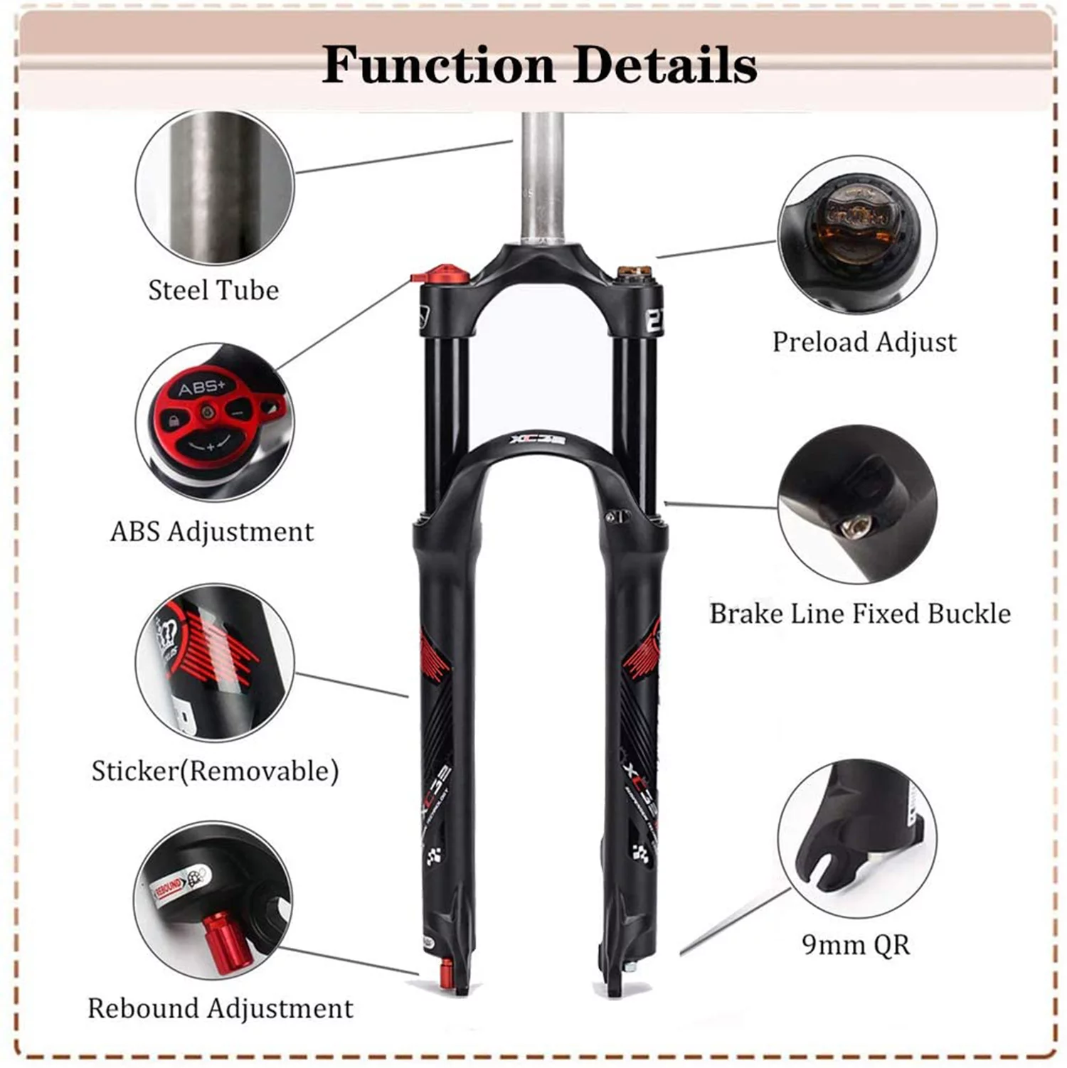 BUCKLOS Mountain Bicycle Suspension Forks, 26/27.5/29 inch MTB Bike Front Fork with Rebound Adjustment, 100mm Travel 28.6mm Threadless Steerer