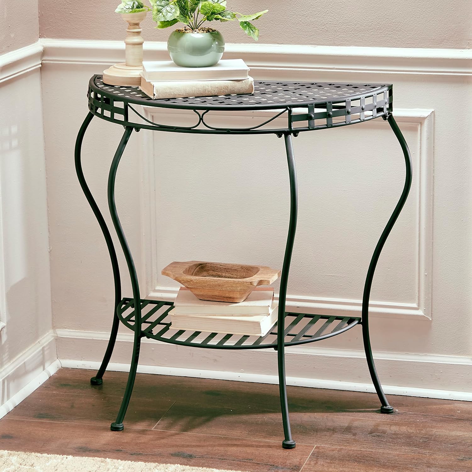 Metal Console Table - Outdoor Half Moon Table for Patio or Front Proch