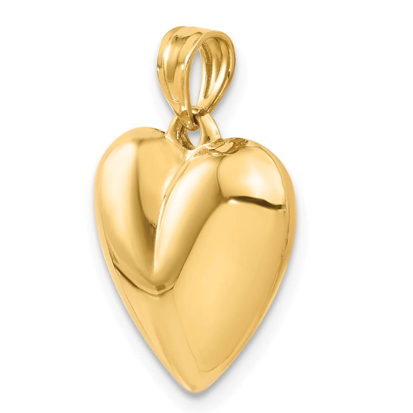 Carat in Karats 14K Yellow Gold Polished 3-D Puffed Heart Pendant Charm (24mm x 16mm) With 10K Yellow Gold Lightweight Rope Chain Necklace 20''