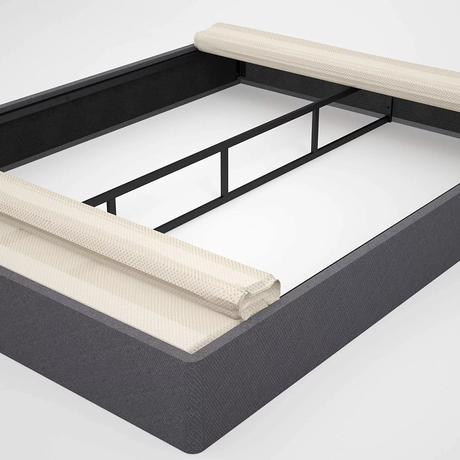 OUWI Upholstered Metal and Wood Box Spring / 9 Inch Mattress Foundation / Easy Assembly / Fabric Paneled Design, Queen