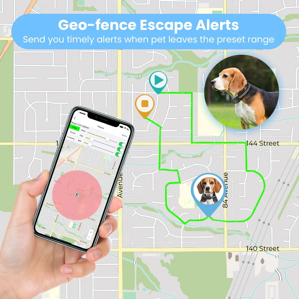 MASBRILL GPS Tracker for Dogs Activity Monitoring Upgrate Wireless Dog Fence Collar Waterproof Smart Tracking Device Mini Size Pet Tracker for 22-110lbs Dogs