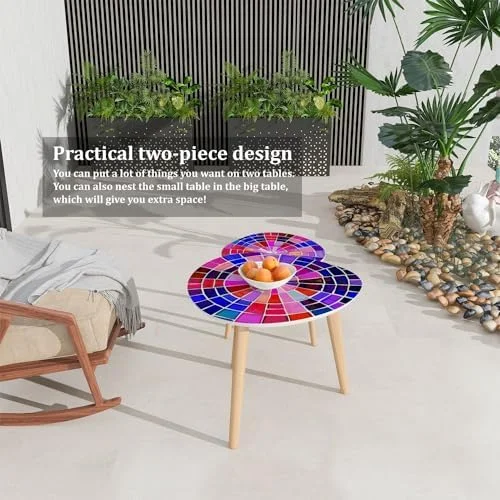 JDZHAPPYLIFE Small Coffee Nesting  Abstract Stained Glass Mosaic  Violet Triangle End  Center   Modern   Room Bedroom Balcony